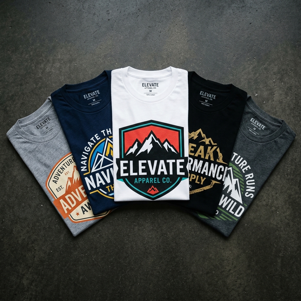 Custom screen printed t-shirts in multiple colors with detailed designs